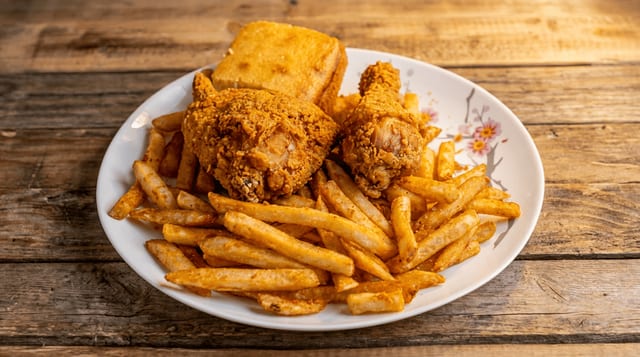 #1: 2pc Chicken, Side, Soda & Cornbread.